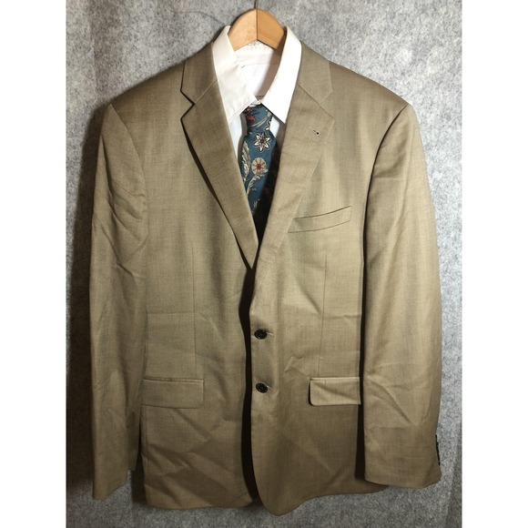 Joseph Abboud Suit Jacket Mens 44L Beige Wool Loro Piana Super 120s 2 Button USA - Picture 3 of 12